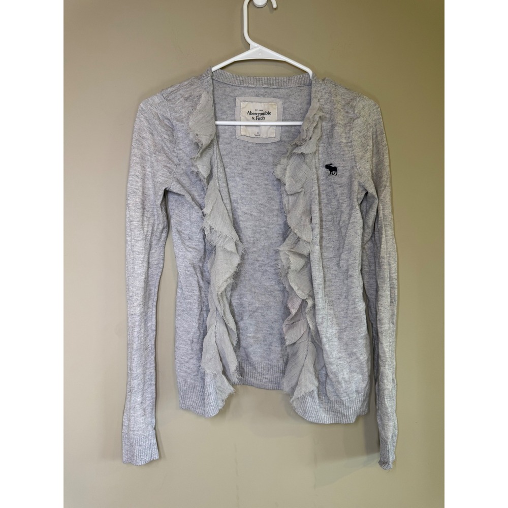 Abercrombie & Fitch Gray Ruffle Open Front Cardigan Sweater Womens Small 1R4143